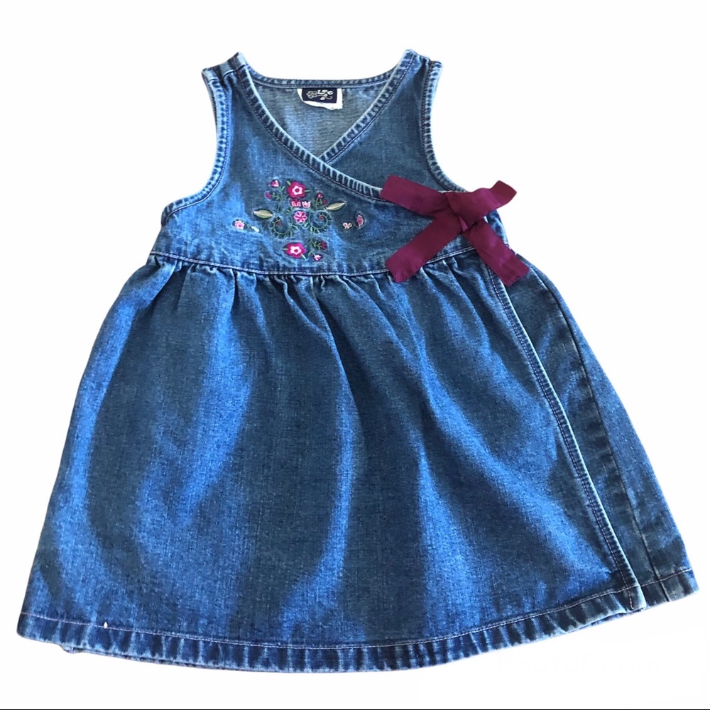 Girls 18 Months Lee Denim Wrap Dress Embroidered Flowers Lee Jeans Vintage